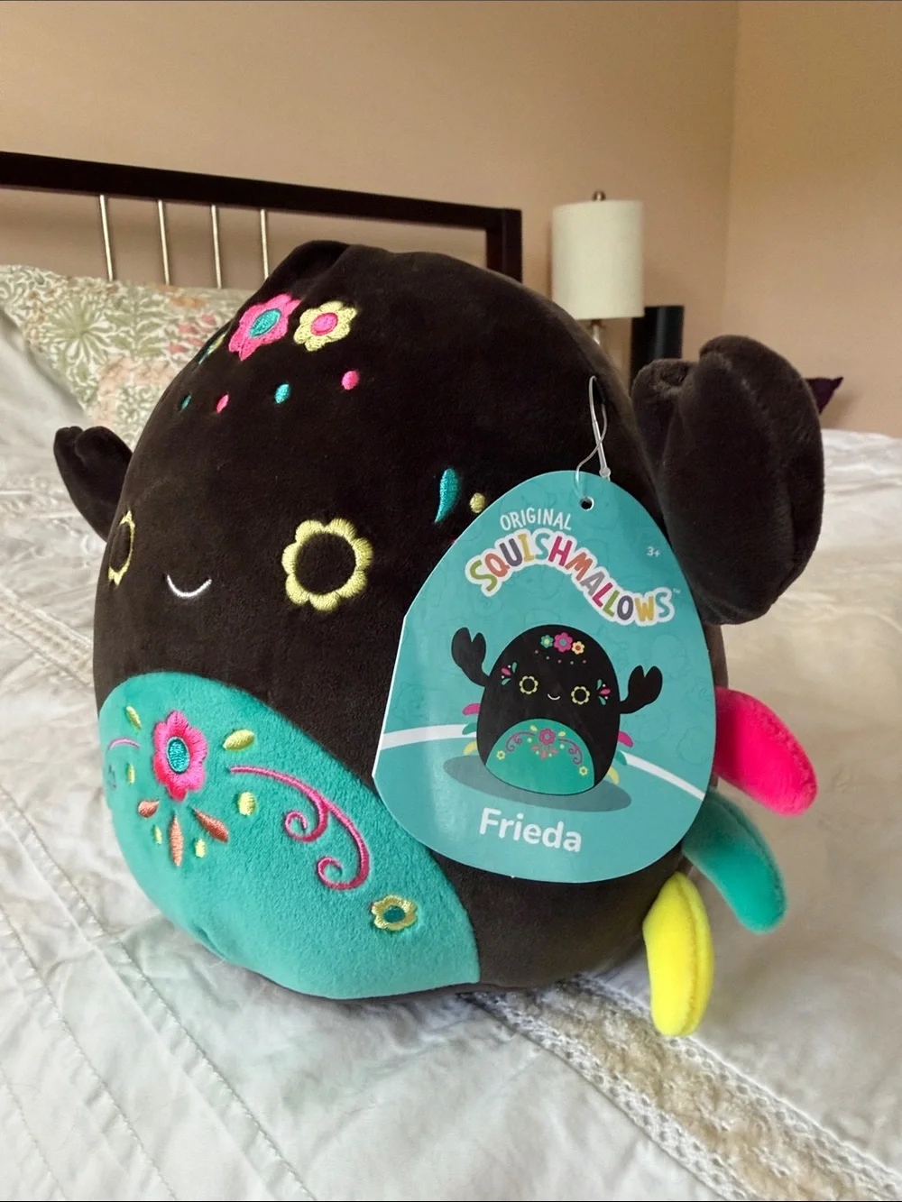 Squishmallows Black Plush Spider with Teal Belly and Multicolor Accents